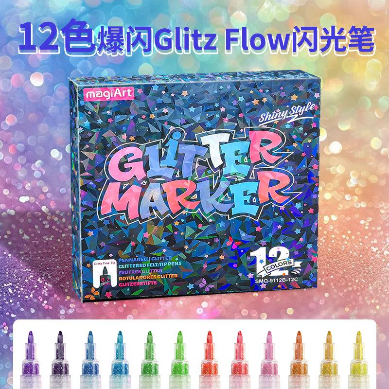 

Art Glitter Pens with Sparkle Valve & Chunky Glitter Particles - Professional Shimmer Markers for Crafting, Painting Supplies