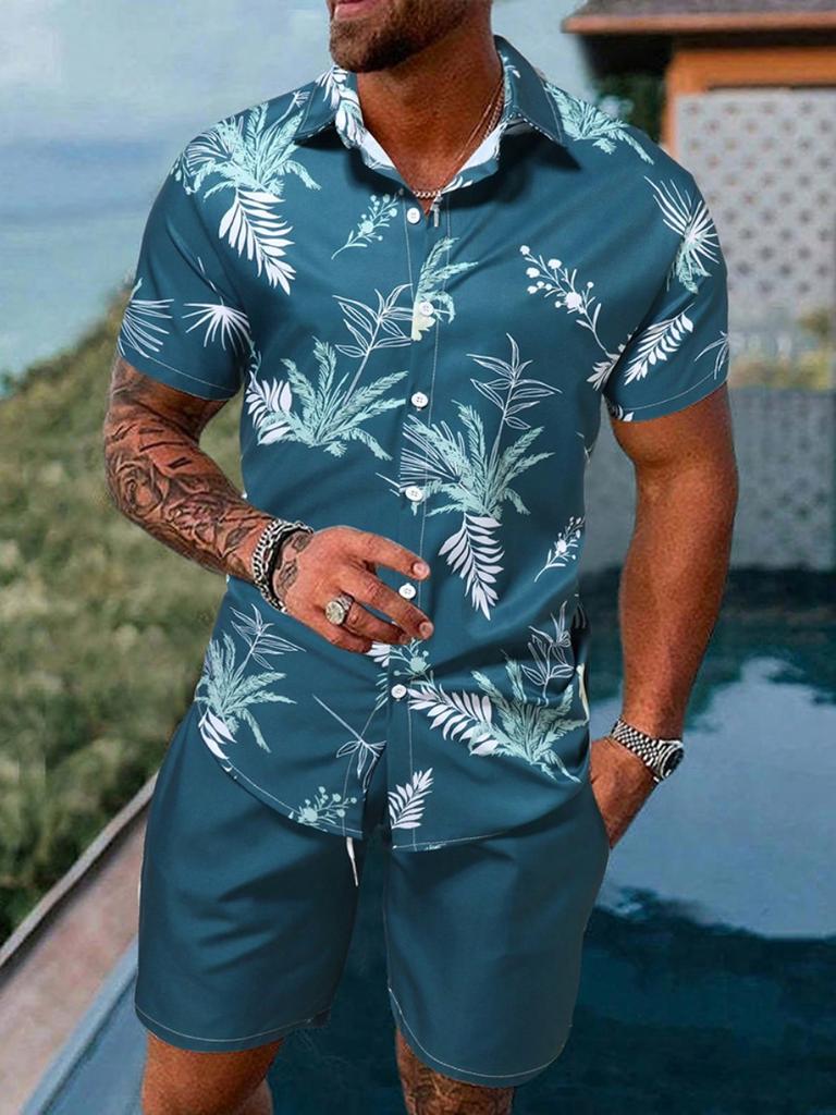 Summer Everyday Men's Sports Shorts Seaside Resort Men's Casual Shirt Men's Hawaiian Short Sleeve Shirt And Beach Shorts Set