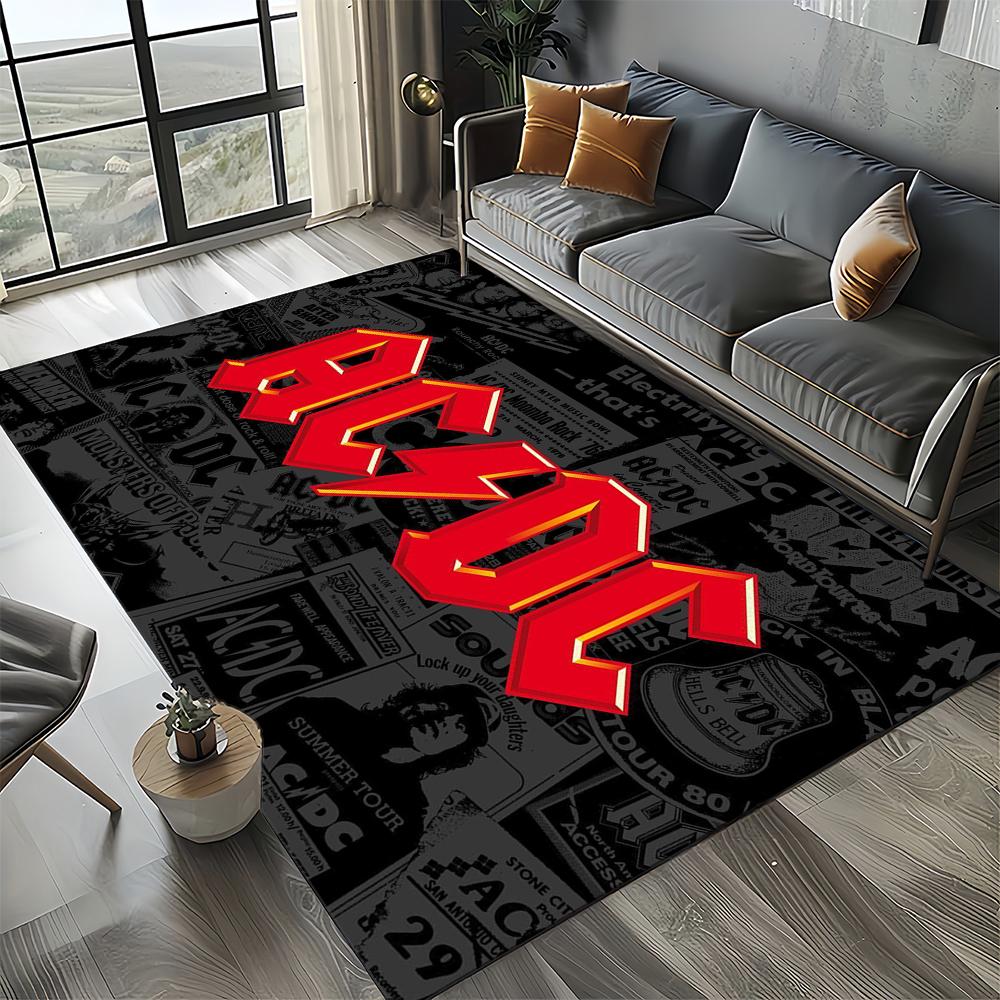 3D AC-DC Rock Band Cartoon Teppich Groß, Teppich für Wohnzimmer Schlafzimmer Sofa Fußmatte Dekoration, rutschfeste Bodenmatte für Kinder