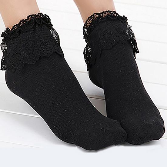 1 Pair Cotton Socks Skin-friendly Colorfast Lace Patchwork Lace Princess Socks for Daily Life