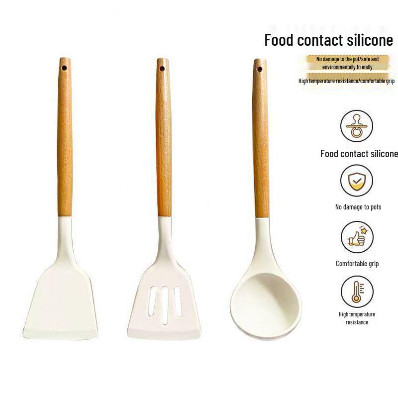 Silicone Spatula & Ladle Set with Wooden Handle for Home and Baby Food Preparation - High Quality, Stylish Design