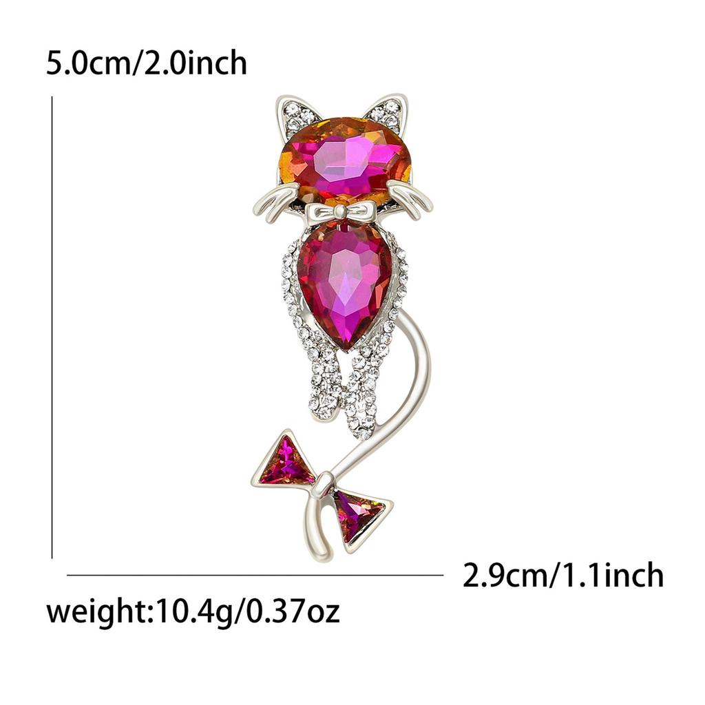 Glass Cat Brooch for Women Rhinestone Animal Kitten Lapel Pins Party Accessories