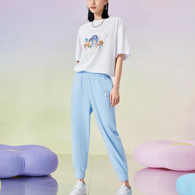 Li Ning X Disney Collaboration Sports Lifestyle Series SS22 Solid Color Tapered Knit Casual Sports Pants Women pants Aurora-Blue AKLSA28-2