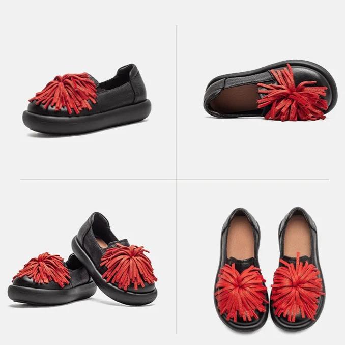 Johnature Genuine Leather Comfortable Ethnic Style Slip-on Shoes Versatile Soft Soled Women's Flat Shoes