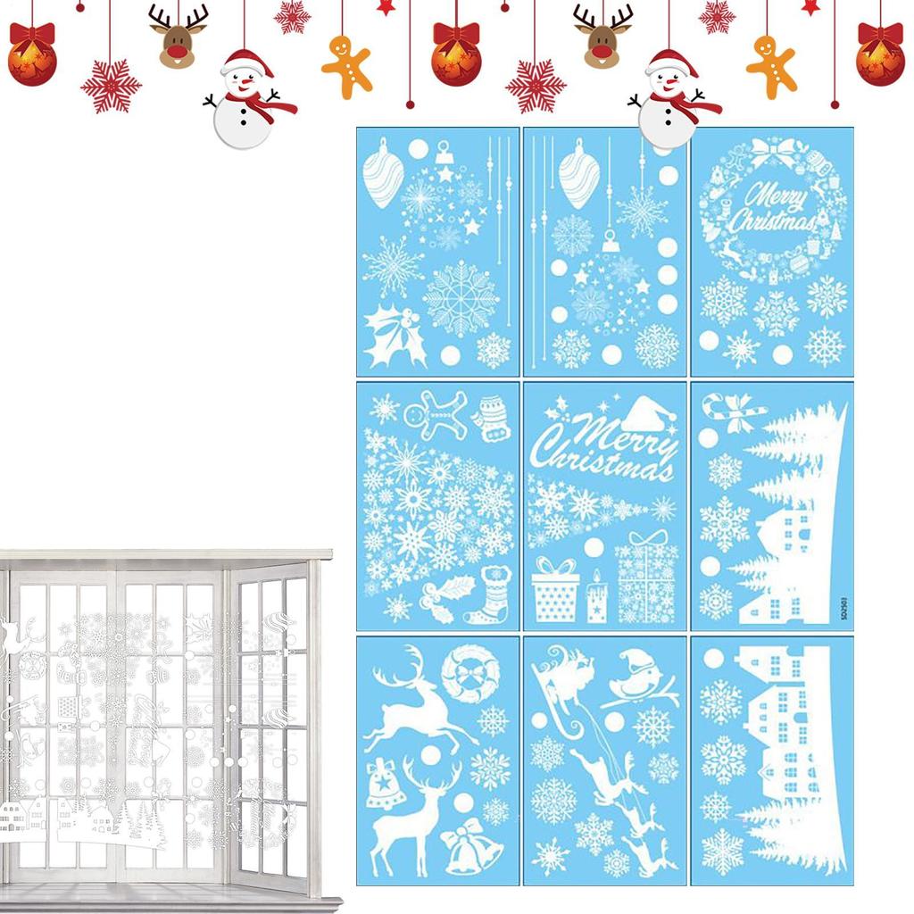 Static Christmas Window Stickers 9 Pieces Removable Winter Window Clings White & Balls Christmas Village Patterns Holiday Decor