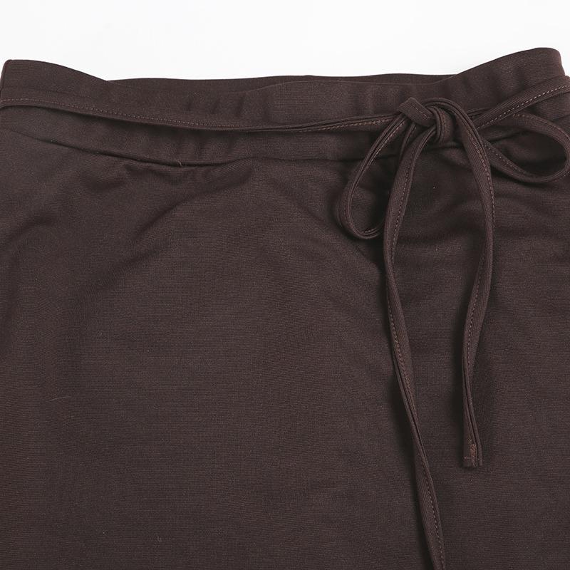 Women's Retro False Two-piece Micro Trousers Trouser Skirt Design Sense of Pure Colour Pleated Slim Thin Fashion Casual Trousers