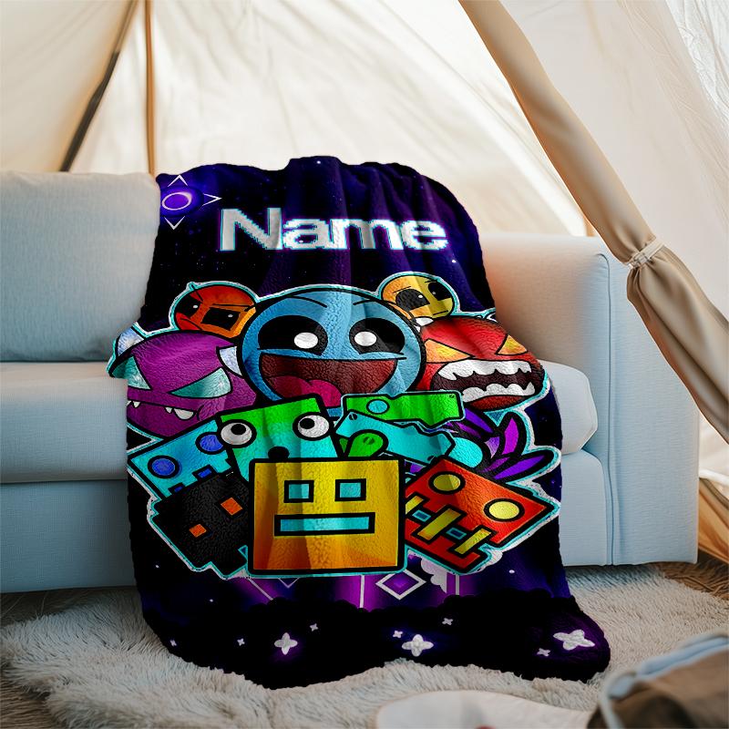 Personalized Custom Name Blanket - Geometry Dash Print Design,Blanket for Sofa,Bed,Travel,Camping - Soft and Warm, Great Gift