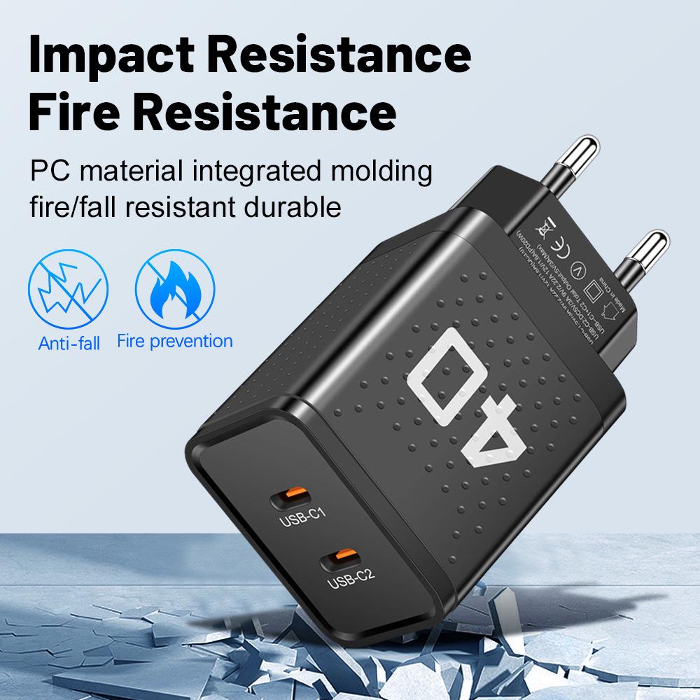 40W Dual PD Schnellladegerät mit US/EU/UK-Steckern für Reisen