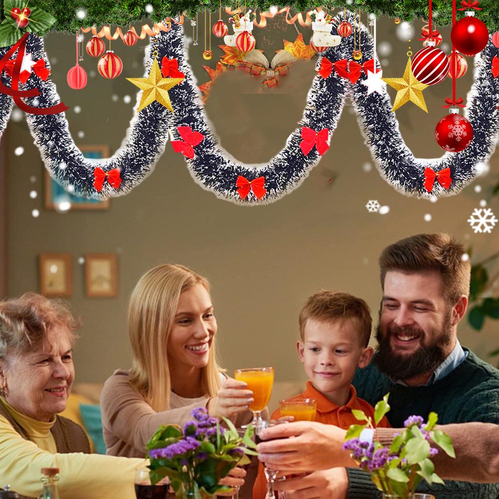 Christmas Tinsel Garland Green Cane Ribbons with Bow Xmas Tree Wreath Hanging Ornaments Home New Year Party Decoration Supplies