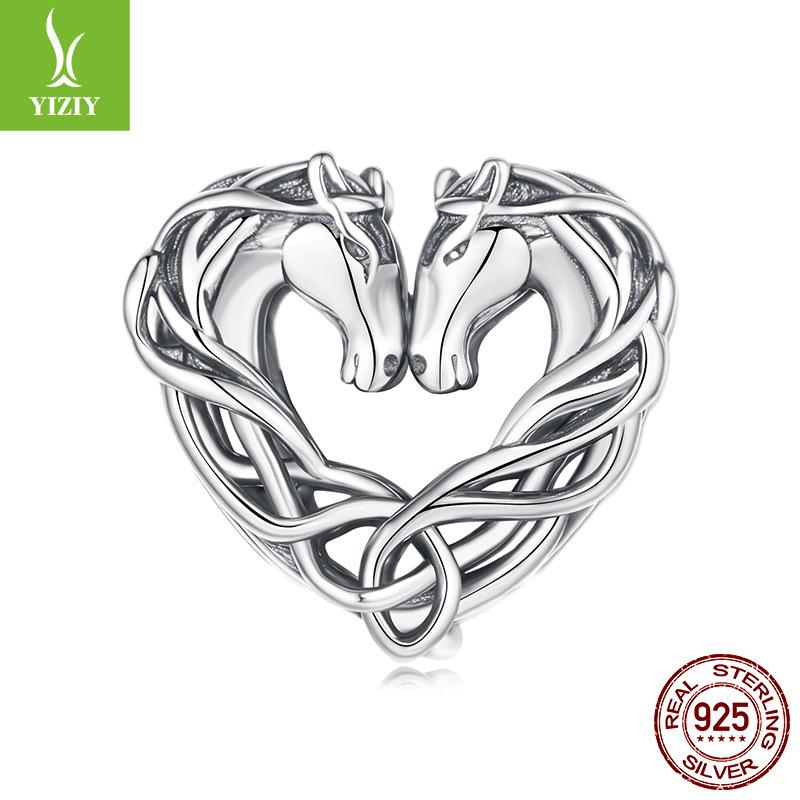 Double Horse Celtic Knot Beads Loose Beads Vintage Animal Love Pony S925 Sterling Silver Beads