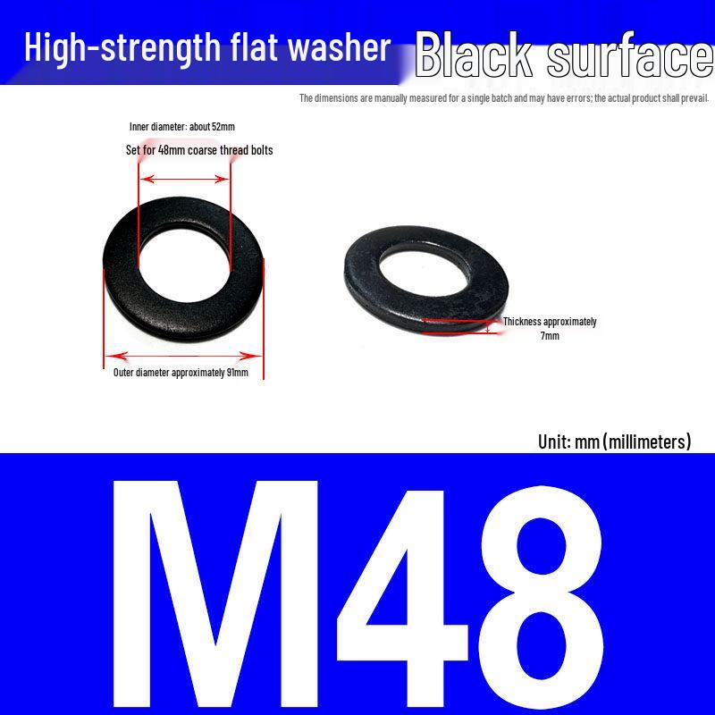 Large-Edge Flat Washer: Thickened, Widened, Blackened Quenched, M20/M24/M30, Grade 8.