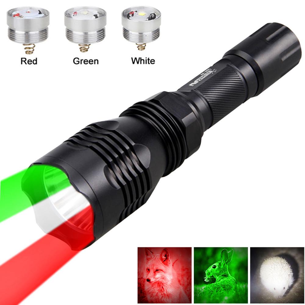 400 Yards Red&Green&White LED Hunting Flashlight Tactical Rifle Scope Mount Predator Torch for Coyote Hog Varmint Scout Light