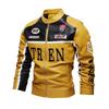 Winter Color Block Streetwear Mens Racing Jacket Slim Fit Embroidered Faux Leather Moto Biker Coat