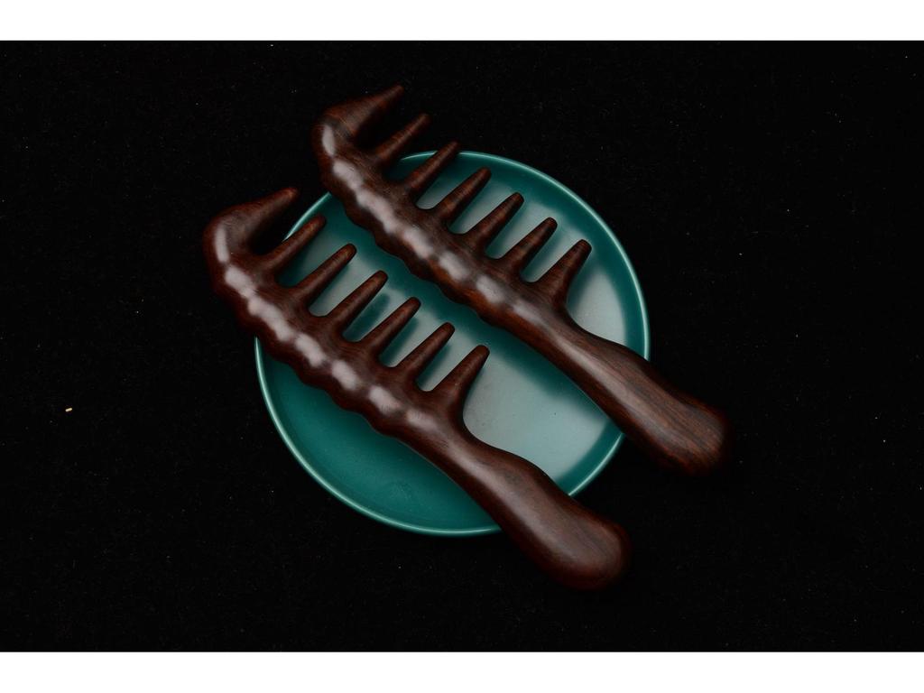 Ebony Ash Wood Wide-Tooth Meridian Massage Comb with Round Drum Handle
