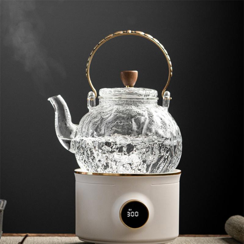 Japanese Style Copper Handle Hammer Pattern Glass Teapot With Tea Infsuer Filter Household Cooking Puer Oolong Tea Pot Teaset