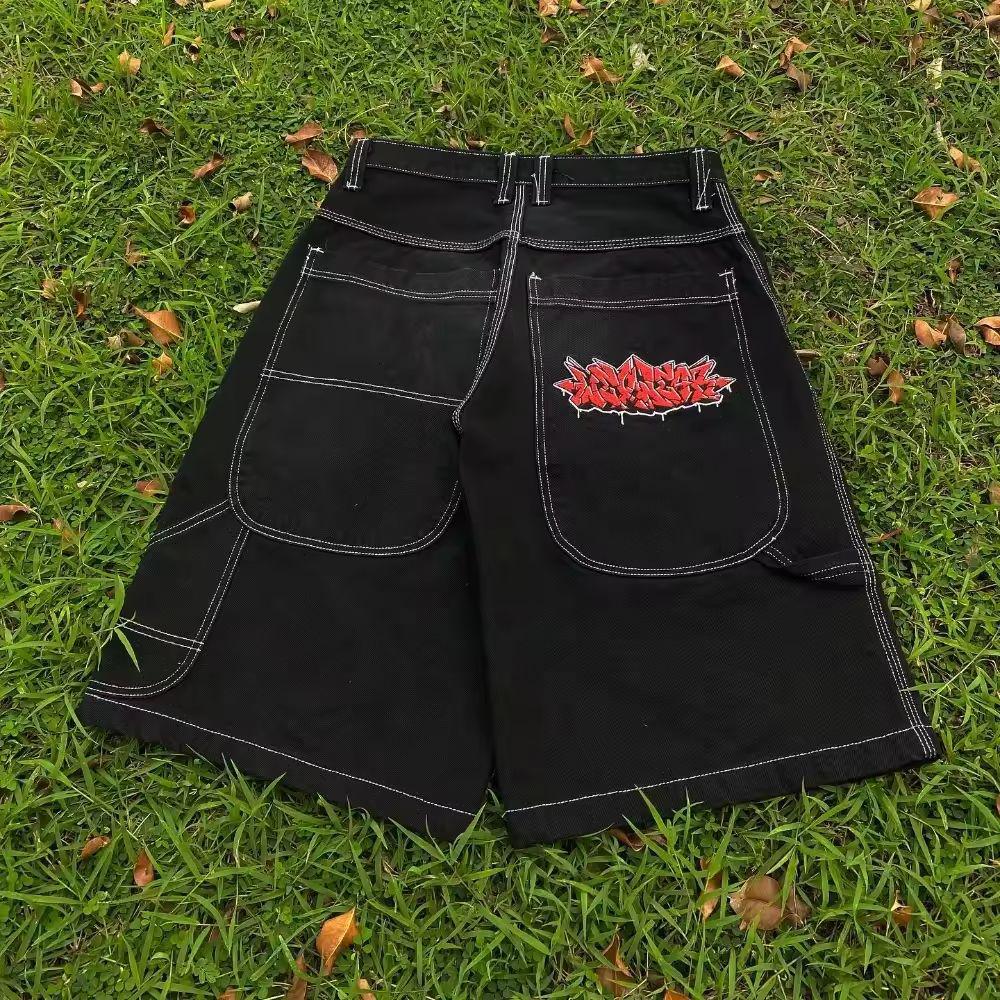 European High Street JNCO Pattern Embroidered Hip-Hop Loose Wide Leg Jeans