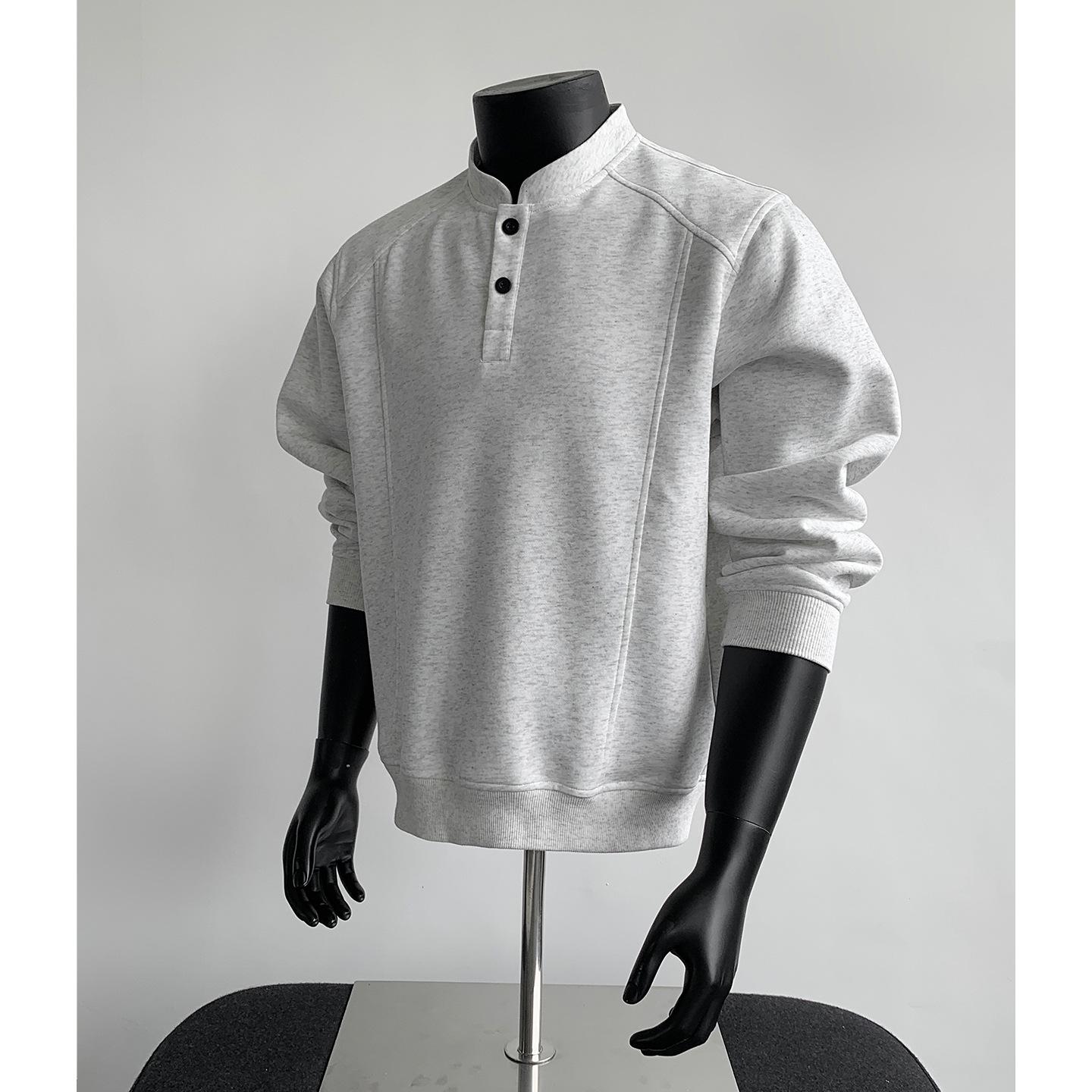 Men s Henley Stand-up Collar Heavyweight Hoodie - 2025 Autumn/Winter Trend, American Cleanfit Long Sleeve Base Layer. L (110-130 lbs)