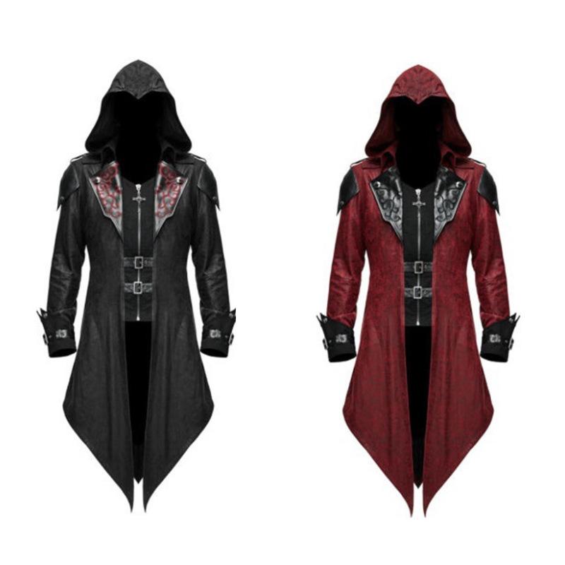 

European & American Gothic Medieval Patchwork Jacket for Men - Retro Assassin Halloween Costume Available M бордовый