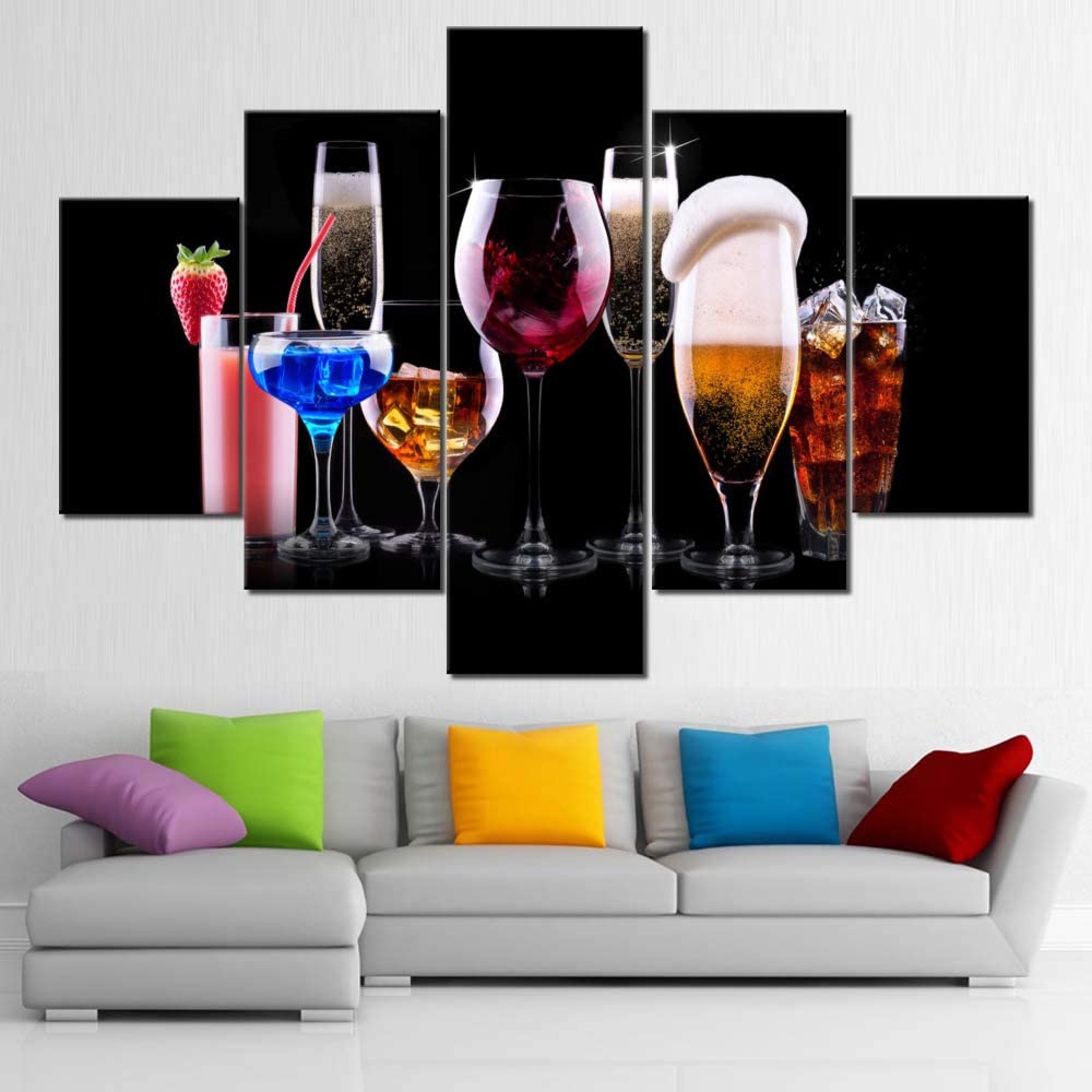 

Unframed 5 Panel Red Wine Candle Colorful Fruit Sunflower Canvas Printed Posters Wall Art Pictures HD Paintings Room Home Decor 20x35 20x45 20x55cm
