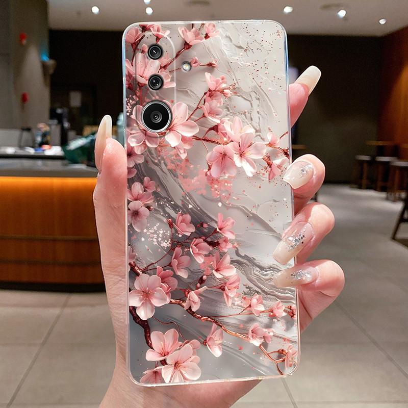Handyhülle für Samsung Galaxy M36 F36 5G Weiches Transparentes Silikon Flexibles TPU Klare Hülle Luxus Mode Schmetterling Blume Hülle