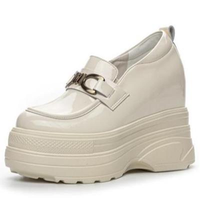 Stivali alla caviglia con plateau e zeppa da donna in vera pelle verniciata di alta qualità, per primavera e autunno, décolleté alla moda, scarpe di alta marca