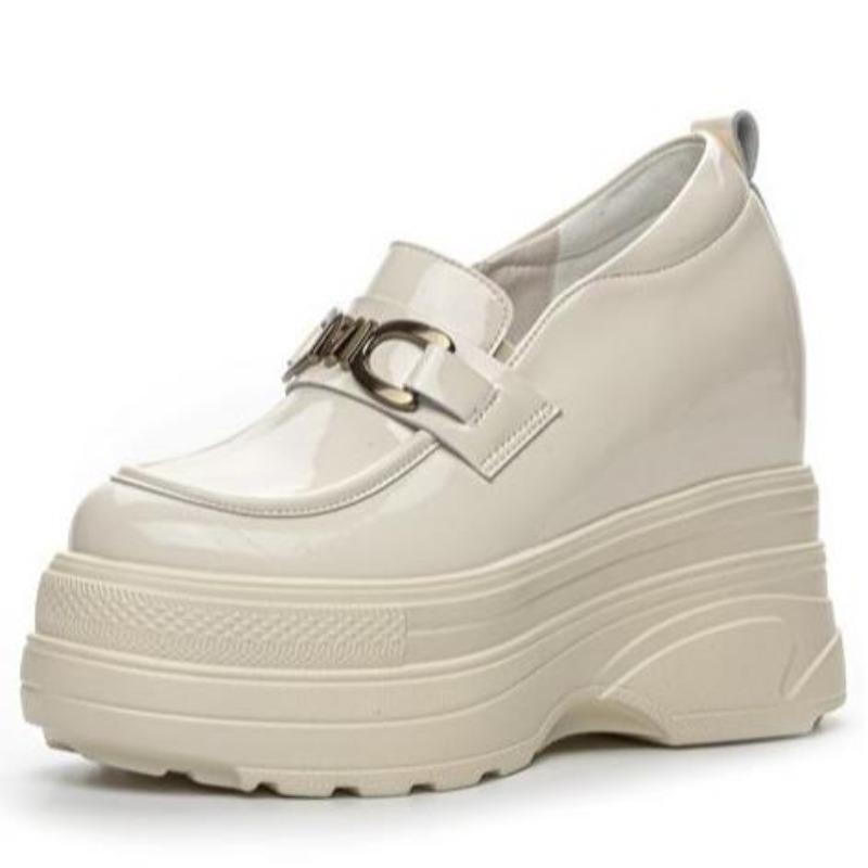 High quality 11CM Patent Genuine Leather Spring Autumn Women Platform Wedge Cushioned Ankle Boots Fashion Pumps High Brand Shoes