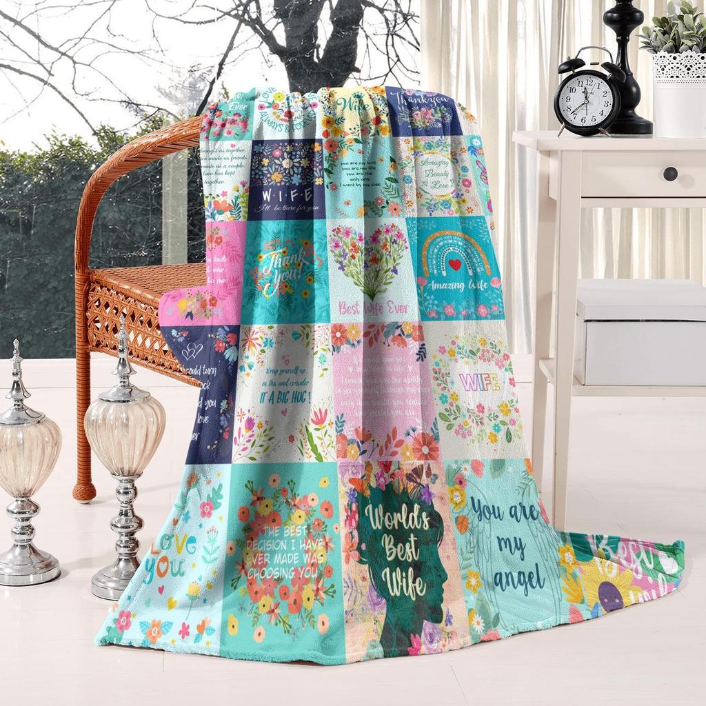 Give to my wife Printed Blanket for Sofa Bed Travel Camping Living Room Office Conditioning Blanket for All Seasons Gifts