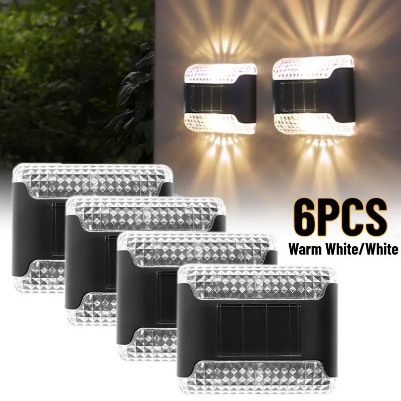 Warm White & White Light Outdoor Solar Wall Lamp Garden Landscape Lighting Courtyard Corridor Walkway Step Deck Stairs LED Night Iight Christmas Decor