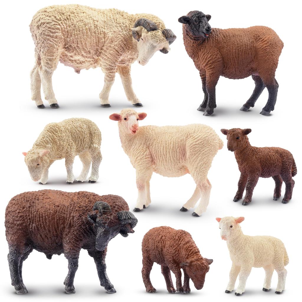 TOYMANY 8-Piece Farm Animal Figure Set, Sheep Figures, Sheep Family Set, Sheep Model, Parent and Child, Realistic Animal Model, Popular Animal Toy,