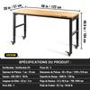 Werkbank höhenverstellbar, 122cm B X 51cm T X 104cm H Garagentisch mit 79 – 104 cm Höhen & 720KG Tragfähigkeit, mit Steckdosen & Hartholzplatte &