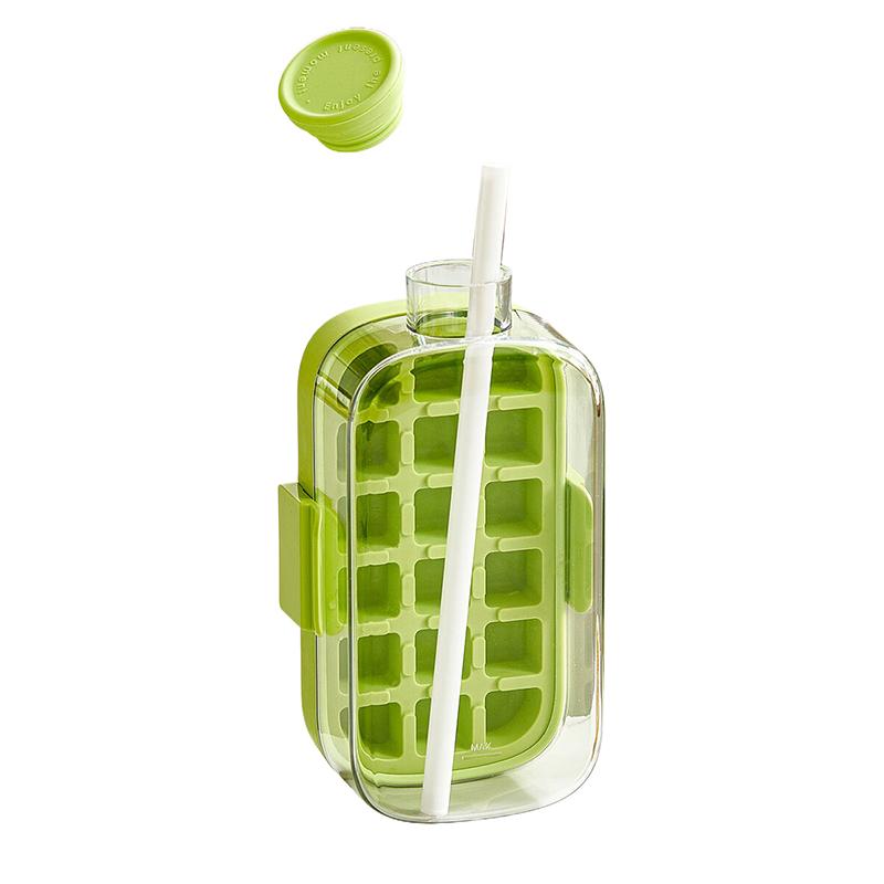 

New Freezer Ice Cube Trays Outdoor Ice Water Bottle With Lid Straw Easy Demould Ice Maker Mold For Beer Juice 500ML зелений