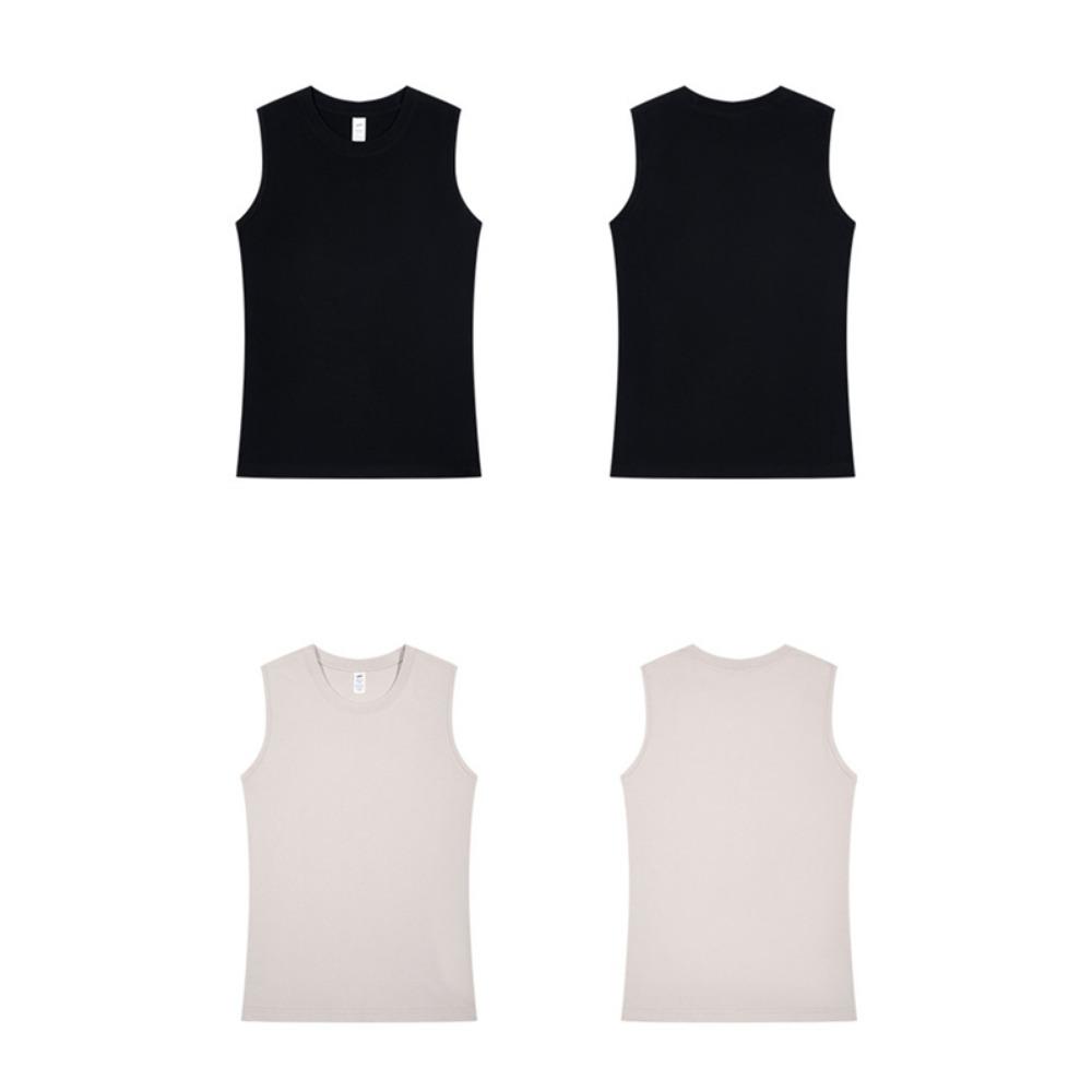 Summer 100% Cotton Men's Vest Casual Wide Shoulder O-Neck Sleeveless Tops Universal Solid Color Sports Fitness Loose Tank