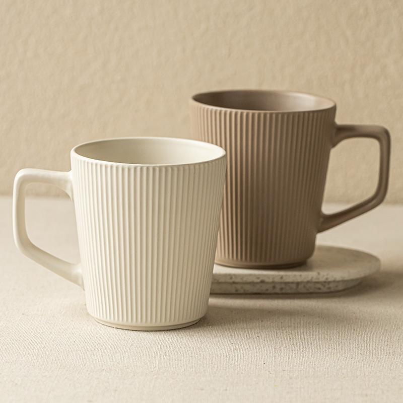 Simple Wind Vertical Pattern Ceramic Water Cup High Value Household Large Capacity Mug Couple Pair Cup Office Use