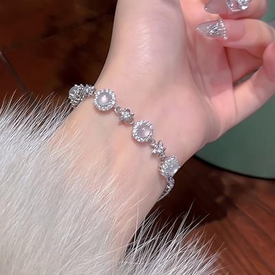 Micro-inlaid Zircon Round Chalcedony Flower Bracelet Light Luxury High-end Sense Fashion Versatile Niche Design Temperament Jewelry Women