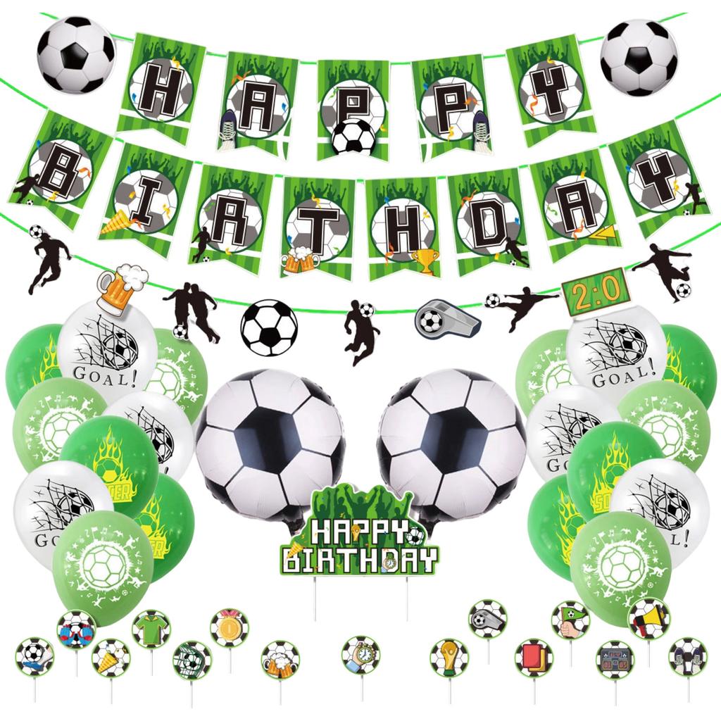Soccer Birthday Party Decoration Kit Soccer Themed Party Supplies Banner Balloons Cupcake Toppers for Kids Soccer Fan Celebration