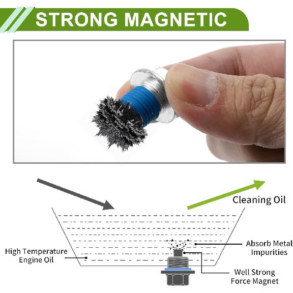 Universal Oil Drain Plug Anti Leakage Oil Pan Drain Bolt Screw Thread Repair Aluminum 2 Set with Gasket Silver Tone Blue Magnetic M16x1.5