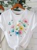 Plus Size, Women's Soft Pastel Floral Print T-Shirt- Lightweight And Breathable Short-Sleeved Round-