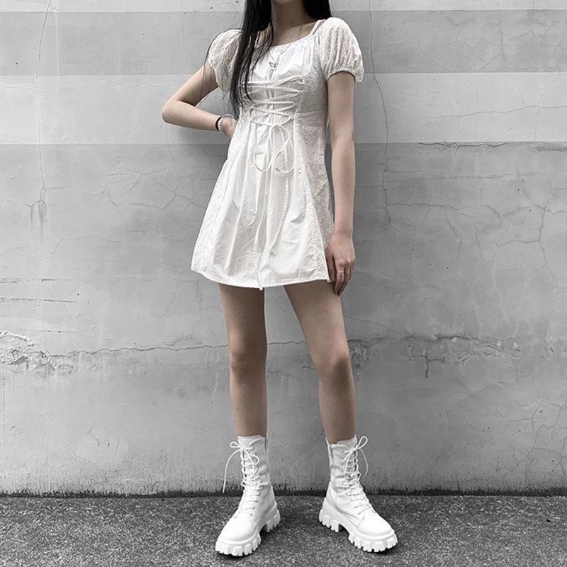 Mid Calf Boots Women Autumn Winter Lace-up Ladies Chelsea Zipper Boots Sports Platform Heel Ladies Shoes