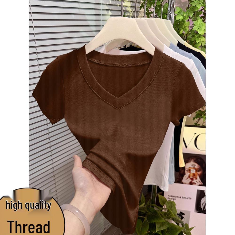 Plus Size Women's V-Neck Ribbed T-Shirt - Korean Style Bestseller, Short Sleeve, Spring/Summer Fashion, High Quality Solid Color Base Layer.