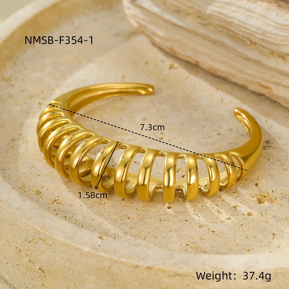 GEMCHIC Women s 18K Gold Plated Titanium Steel C-Shaped Hollow Spring Hoop Earrings Bracelet Set