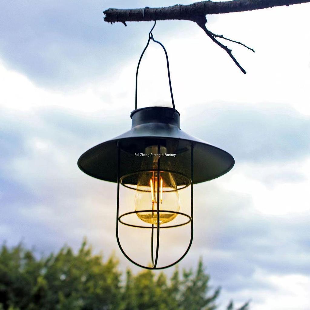 Retro Solar Hanging Lantern: Outdoor Garden, Balcony, & Courtyard Decor - Wrought Iron Atmosphere Night Light