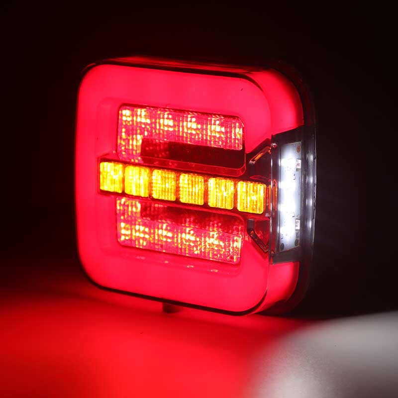 3 in 1 Square 4 Inch Led Tail Light Rear Brake Turn Signal Light License Plate Lamp for 12V 24V Truck Trailer Van Bus Pickup 4x4