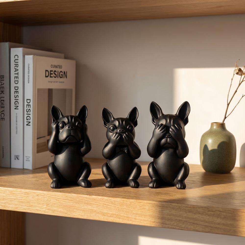3pcs Animal Crafts French Bulldog Statue Decorations Dog Ornaments Desktop Decoration