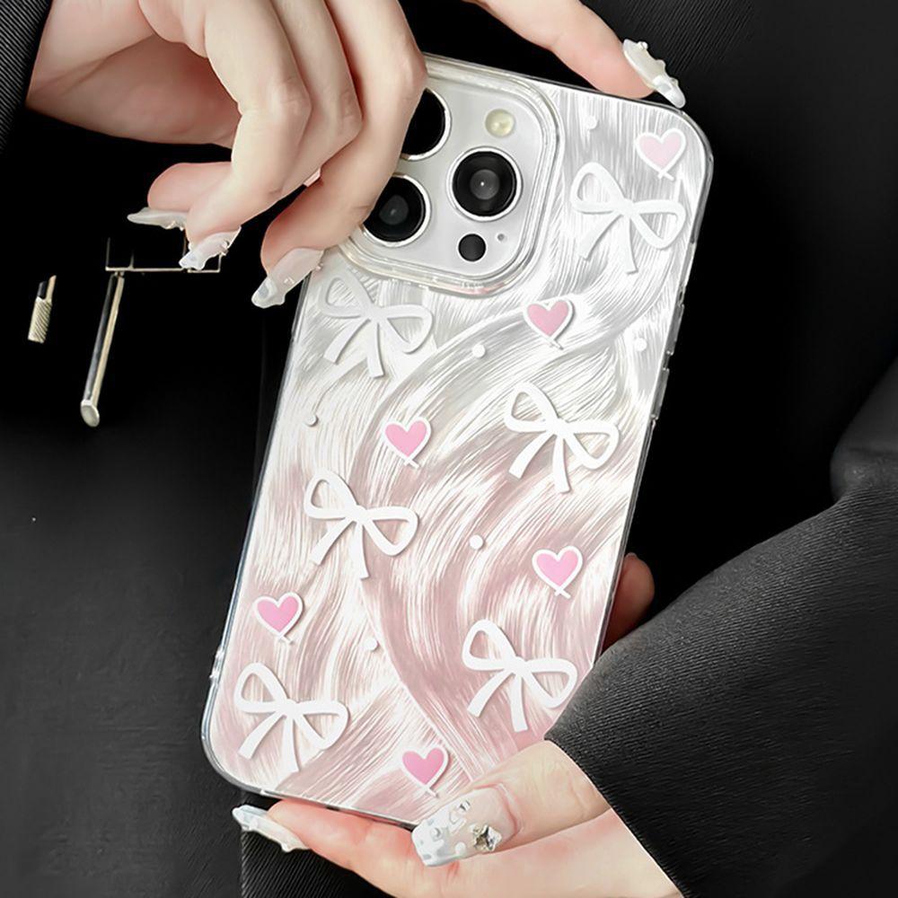 Bow love applies to iPhone17promax feather yarn Apple 16 laser mobile phone case 14/13 large hole 15