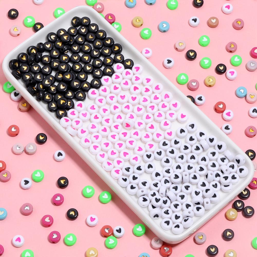 100pcs/lot 7mm Acrylic Heart Beads Flat Round Colorful Loose Spacer Beads For Jewelry Making DIY Necklace Bracelets Accessories