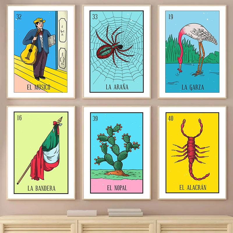 Abstraktní mexická loterie kreslený plakátový tisk plátno malba papoušek srdce severské nástěnné umění pro obývací pokoj domácí dekorace