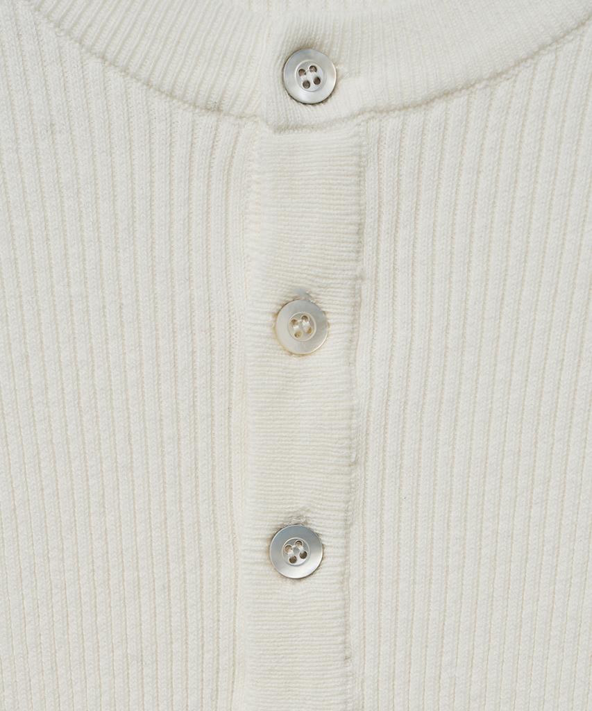 NOIRER Cotton Ribbed Henley Neck Knit (Ivory)