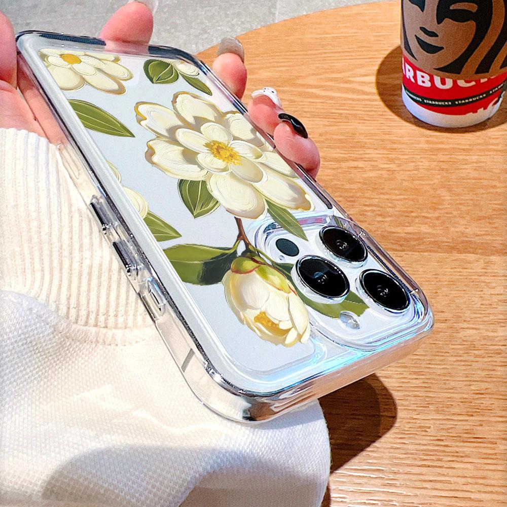 White Camellia with Bud Lucency Phone Case for IPhone 14 15 16 13 12 11 17 Pro Max 12 13 Mini Soft Cover