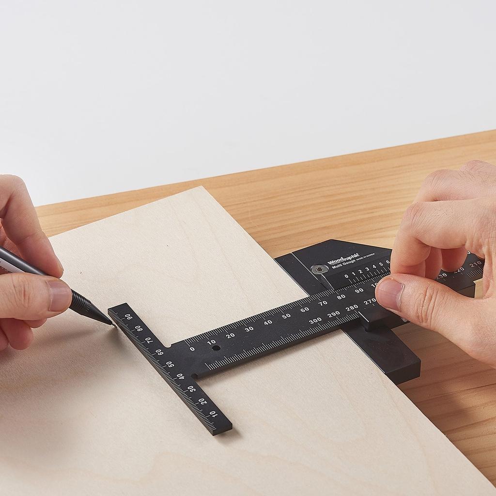 Woodraphic Professioneller Messschieber mit Doppelfunktion zum Messen und Markieren in einem, Aluminium-Stahl-Rahmenwerkzeug, mittlere Größe