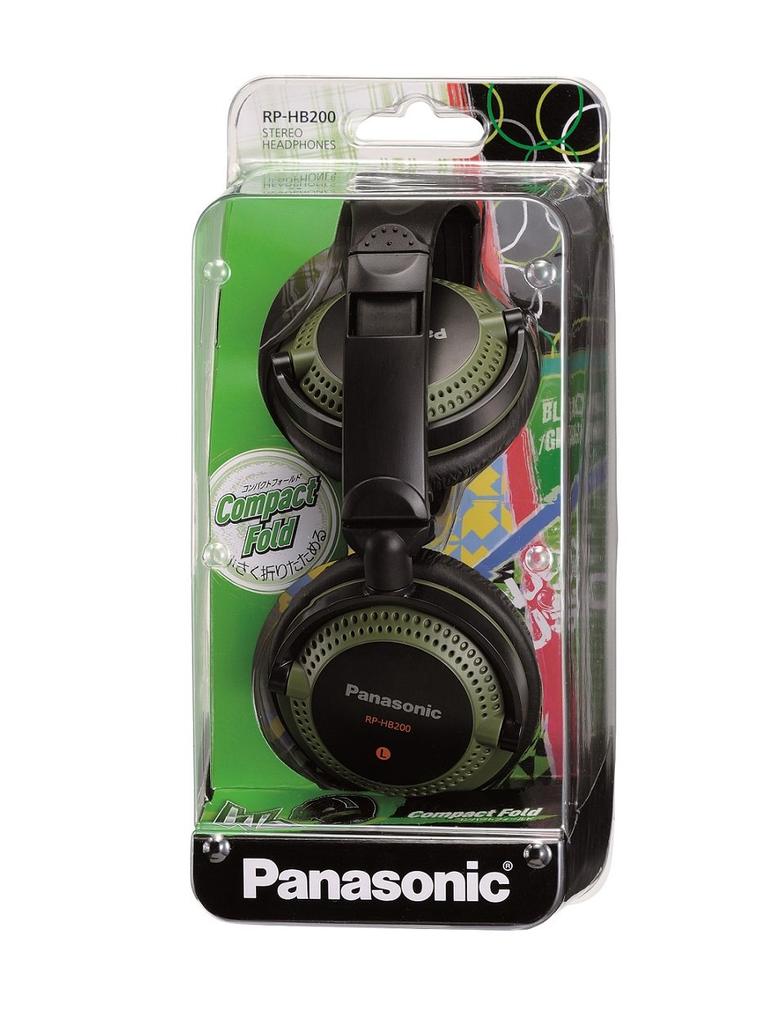 Panasonic Fones de Ouvido Fechados Verdes RP-HB200-G, Dobráveis,